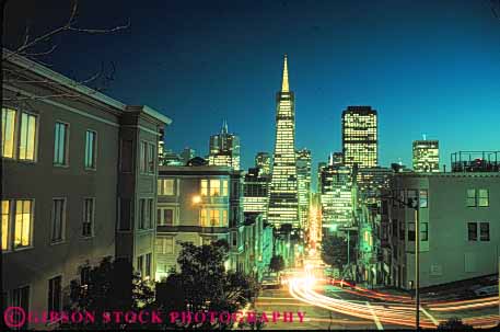 Stock Photo #10666: keywords -  building buildings california center cities city cityscape cityscapes dark downtown francisco horz lighting lights night office san skyline skylines transamerica urban