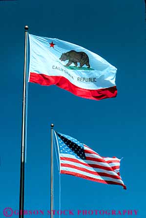 Stock Photo #11399: keywords -  air american and blow blowing california flag flags official pole poles ripple ripples sky state symbol symbolic symbols vert wave waving wind windy
