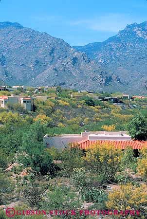 Stock Photo #11713: keywords -  arizona desert deserts home homes house houses housing in landscape landscapes mountain mountains neighborhood neighborhoods residential rural southwest tucson vert west western