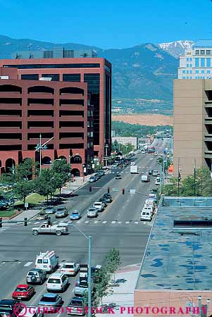 Stock Photo #12682: keywords -  buildings cities city colorado downtown elevate elevated mountain mountains rocky springs street streets vert view