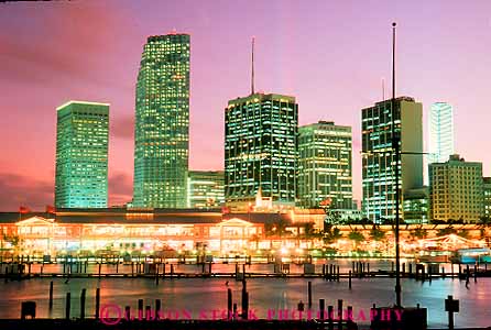 Stock Photo #17962: keywords -  buildings business center centers cities city cityscape cityscapes commercial district downtown florida high horz lighting miami night office offices rise skyline skylines