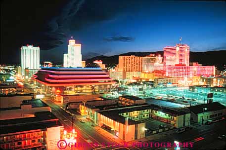 Stock Photo #10357: keywords -  bright building buildings casino casinos cities city cityscape cityscapes colorful horz lighting lights neon nevada night reno skyline skylines