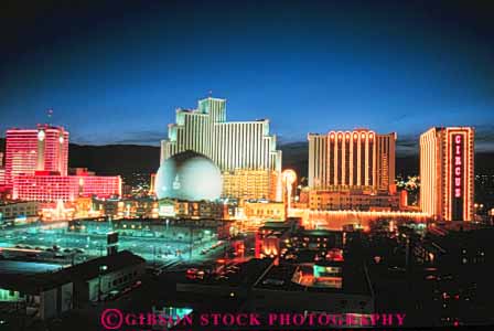 Stock Photo #10358: keywords -  bright building buildings casino casinos cities city cityscape cityscapes colorful horz lighting lights neon nevada night reno skyline skylines