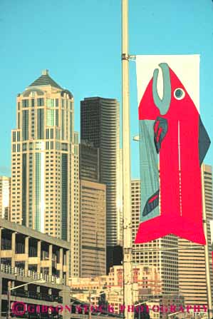 Stock Photo #10289: keywords -  architecture banner banners building buildings cities city cityscape cityscapes decorative design downtown fish northwest seattle skyline skylines style urban vert washington