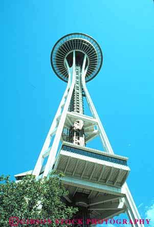 Stock Photo #10296: keywords -  architecture building circle circular cities city commercial design distinctive engineered engineering landmark landmarks leg legs modern needle northwest office offices oval round seattle space style support supports tall unique upward urban vert view washington