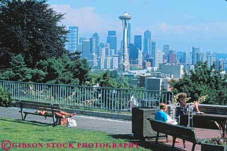 Stock Photo #10301: keywords -  attraction cities city cityscape cityscapes horz kerry lookout municipal northwest overlook overview park parks people public relax relaxed relaxing seattle skyline skylines summer tourist washington