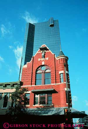 Stock Photo #13028: keywords -  and architectural building buildings cities city contrast contrasting design difference different differing downtown fort ft ft. modern new old square style sundance texas traditional vert worth