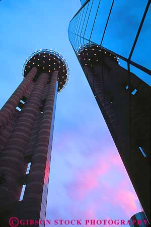 Stock Photo #17297: keywords -  architecture ball building dallas dark evening high landmark modern night reunion round sphere spheres spherical tall texas tilt tower towers up upward upwards vert view