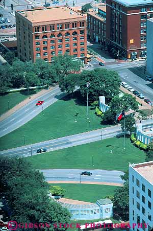 Stock Photo #17300: keywords -  dallas dealey down downward elevate elevated historic jfk overhead park plaza plazas public road roads texas vert view