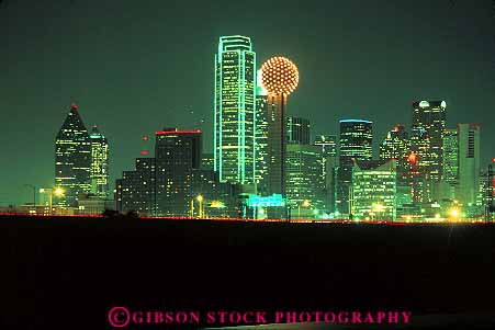 Stock Photo #17302: keywords -  and architecture ball buildings center city cityscape cityscapes dallas dark downtown evening horz lighting lights modern night office reunion round skyline skylines sphere spheres spherical texas tower urban