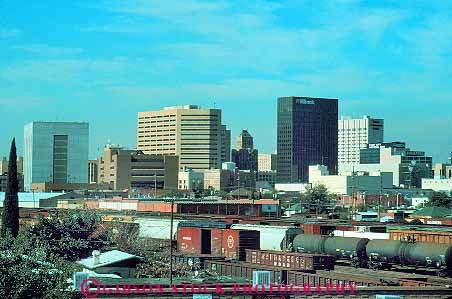 Stock Photo #18994: keywords -  above and buildings business center cities city cityscape commercial district downtown el elevate freight horz overhead paso railroad skyline texas urban viewed views yard