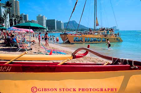 Stock Photo #11741: keywords -  beach boat boats catamaran coast coastal colorful destination hawaii horz oahu ocean recreation resort resorts sailboat sailboats shore shoreline tour travel tropical vacation waikiki