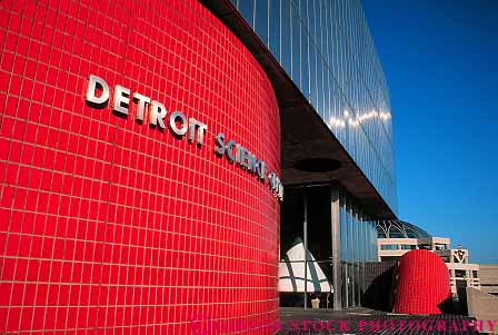 Stock Photo #17984: keywords -  architecture bright building center detroit horz michigan museum museums public red science tile