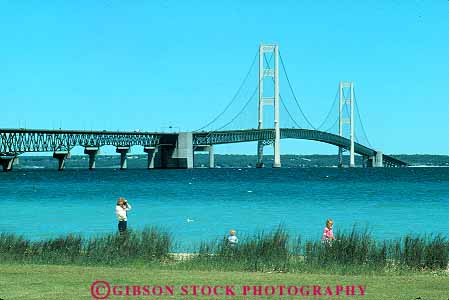 Stock Photo #19179: keywords -  big bridge bridges great horz lake lakes landscape long mackinac mackinaw michigan people person region scenery scenic shore shores state suspension tall water