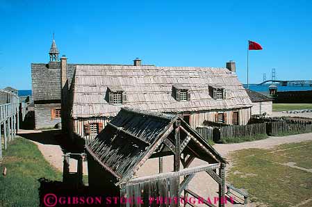 Stock Photo #13230: keywords -  building buildings city colonial fort forts great historic horz lakes log logs mackinaw michigan michilimackinac midwest reconstructed reconstruction region wood wooden