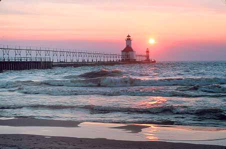 Stock Photo #19237: keywords -  coast dark dusk evening great horz joseph lake lakes landscape lighthouse lighthouses michigan region saint scenery scenic shore shoreline silhouette st st. state sunrise sunset sunsets surf water waves