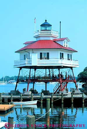 Stock Photo #12417: keywords -  building calvert coast coastal drum elevate elevated harbor hexagon historic lift lighthouse lighthouses maritime maryland museum museums point shore shoreline sided six solomons stilt stilts vert