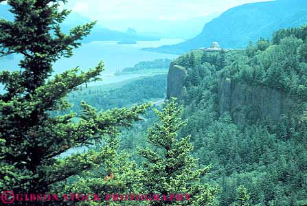 Stock Photo #13350: keywords -  columbia crown forests gorge green horz landscape northwest oregon overview point river rivers scenery scenic tree trees vegetation view