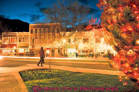 Stock Photo #18351: keywords -  ashland bright building buildings business center christmas dark decorate decorated decoration decorations district downtown dusk evening holiday horz lighting lights main night northwest oregon park plaza season street streets town towns urban winter