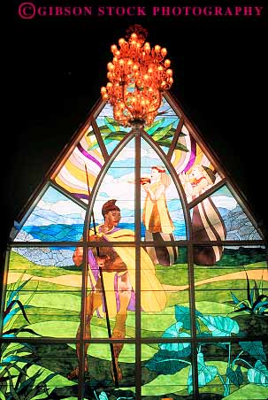 Stock Photo #13512: keywords -  art artful chapel colorful destination glass hawaii hawaiian in islands maui motif stained travel vert window windows