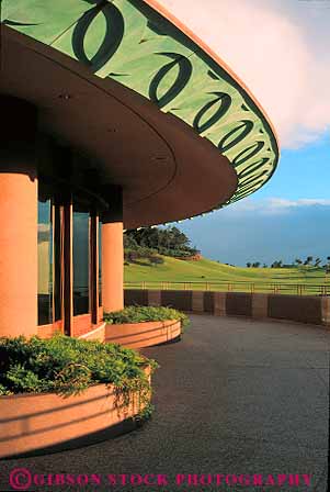 Stock Photo #13517: keywords -  architecture building buildings circle circles circular club clubhouse country curve curved curves curving design destination famous flw frank grand hawaii hawaiian islands lloyd maui resort resorts round rounded style travel vert waikapu wailuku wright