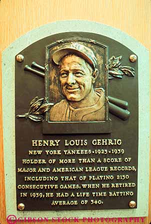 Stock Photo #19233: keywords -  baseball celebrity commemorate commemorates commemorating cooperstown copperstown display displays exhibit exhibits fame gehrig hall halls in lou new of plaque plaques sport sports star state tribute tributes vert wall york