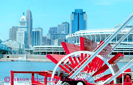 Stock Photo #19068: keywords -  boat boats cincinnati cities city cityscape horz ohio paddle paddles ride rides river riverboat rivers scenic skyline stadium tour touring tourism wheel wheels