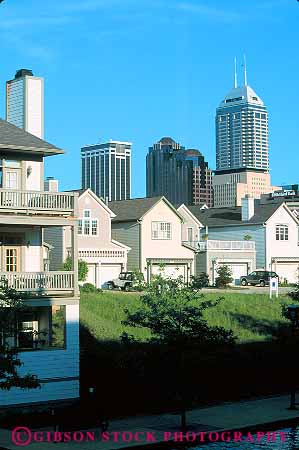 Stock Photo #17550: keywords -  apartment apartments buildings canal center cityscape cityscapes condo condominium condominiums condos design district downtown home homes house houses housing in indiana indianapolis modern new office skyline skylines style townhouse townhouses urban vert