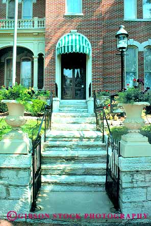Stock Photo #19029: keywords -  architecture awning awnings brick bricks building buildings design entrance entrances exterior exteriors historic history home house houses indiana indianapolis museum museums old riley site sites step steps stripe stripes style vert vintage
