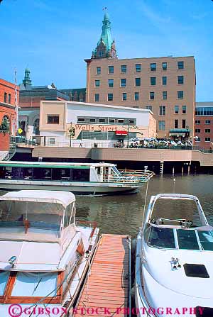 Stock Photo #19280: keywords -  boat boats building buildings center cities city commercial downtown great lakes milwaukee region river rivers riverwalk state tour tours urban vert walk wisconsin