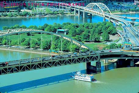 Stock Photo #11206: keywords -  boat boats bridge bridges center cities city cityscape cityscapes downtown horz monongahela pennsylvania pittsburgh river rivers see sight street streets tour tours urban