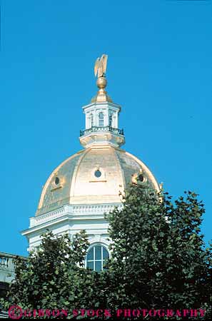 Stock Photo #14440: keywords -  building buildings capitol capitols concord dome domes eagle;e england gold golden hampshire hexagon hexagons historic house houses legislature new politics region side sided sides six state statue statues vert