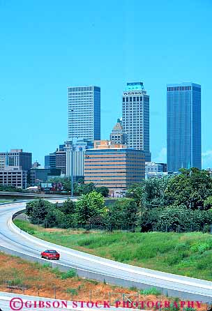 Stock Photo #18074: keywords -  buildings business center centers cities cityscape cityscapes commercial district divided downtown highway highways office oklahoma skyline skylines street streets tulsa urban vert