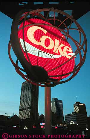 Stock Photo #11606: keywords -  advertise advertisement advertising atlanta bright building buildings cities city cityscape cityscapes coca cola commercial corporate dark downtown dusk evening georgia lighting lights logo neon night of round sign signs south southern street streets urban vert world