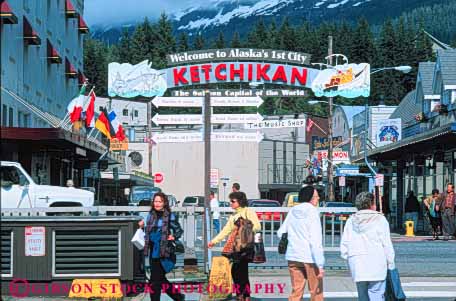 Stock Photo #10464: keywords -  alaska coast coastal downtown horz ketchikan ocean people sea seashore shore shoreline sign signs town towns water welcome