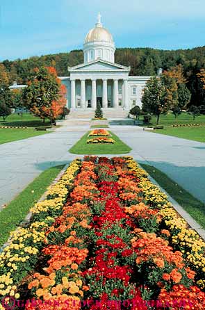 Stock Photo #15129: keywords -  architecture building buildings capitol capitols design dome domes england flower flowers garden gardens government greek house legislature monpelier new region state style summer vermont vert