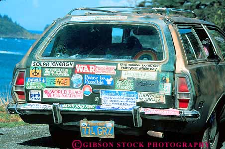 Stock Photo #15759: keywords -  auto automobile automobiles autos back bizarre bumper car cars covered different graffiti horz of sign signs sticker stickers strange unusual vehicle vehicles weird with