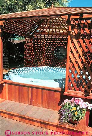 Stock Photo #15774: keywords -  and comfort comfortable deck decks decoration gazebo hot jacuzi lattice latticework new outdoor outside people pool redwood relax relaxed relaxes roof roofs soak soaking soothes soothing spa spas therapy tub tubs vert warm water with wood wooden