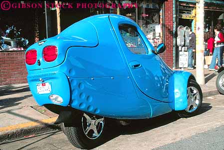 Stock Photo #16880: keywords -  (one auto automobile automobiles autos blue california car cars design designed designs different francisco horz in machine machines park parked peculiar rear) san strange style styled styles three triwheel triwheeled unusual vehicle vehicles wheel wheeled